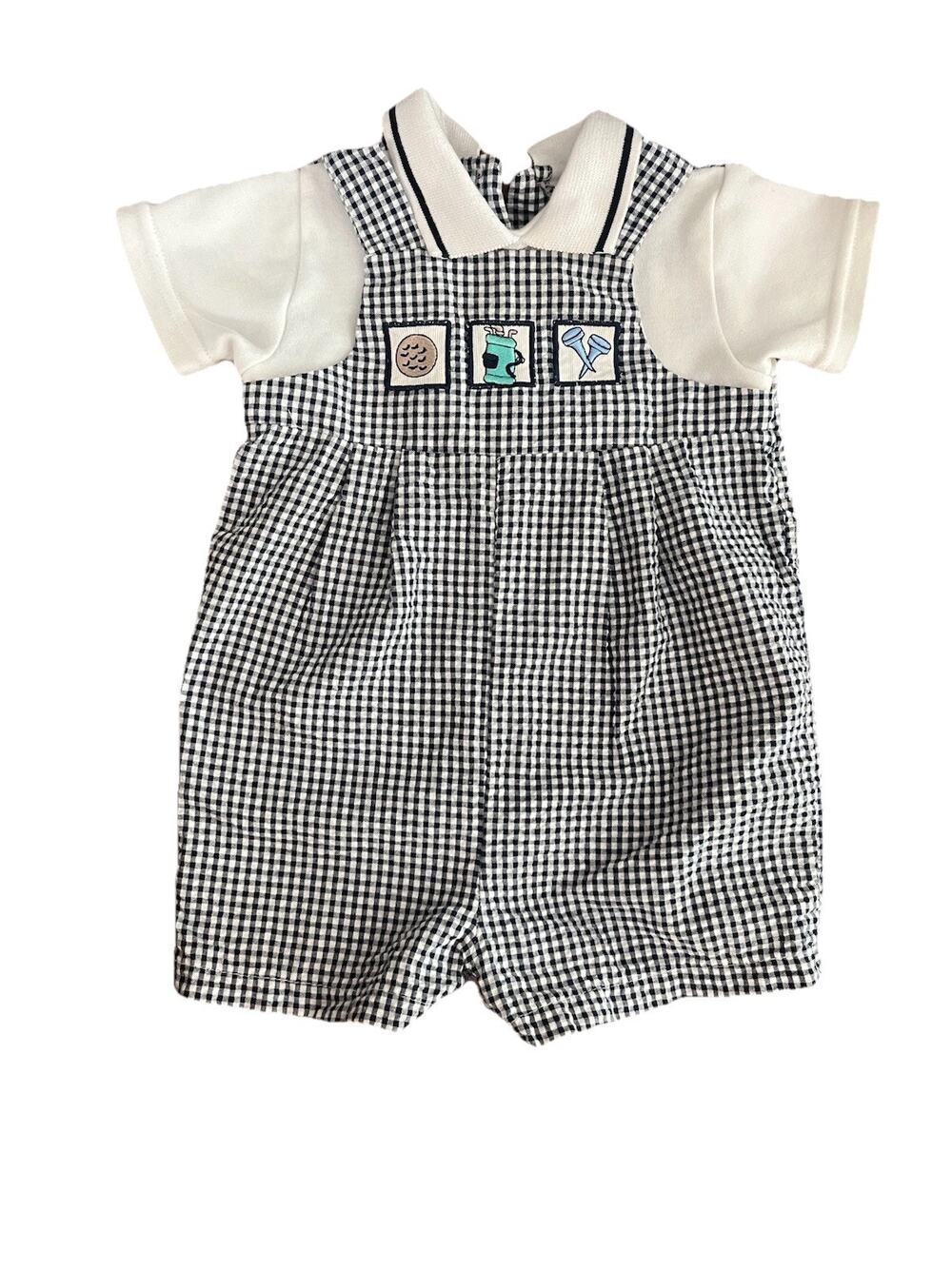 VTG 90s All Mine Baby Golf Romper 6-9M Gingham Shortall One Piece Outfit Taiwan